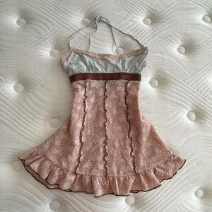 Vintage FREE PEOPLE ruffles lace babydoll top:Fit size:XS